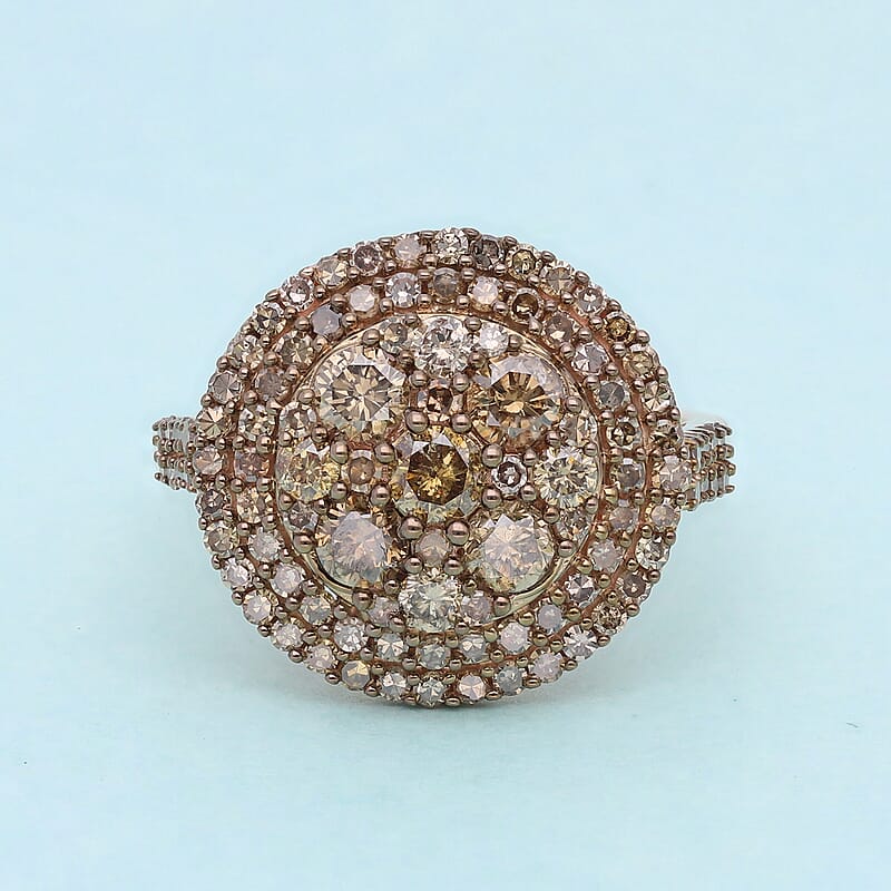 Luxoro 10K Rose Gold I3 Natural Champagne Diamond Cocktail Ring (Size 5.0) 2.10 ctw