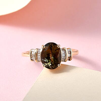 Luxoro 14K Yellow Gold Premium Golden Tanzanite and G-H I3 Diamond Ring (Size 5.0) 2.10 ctw