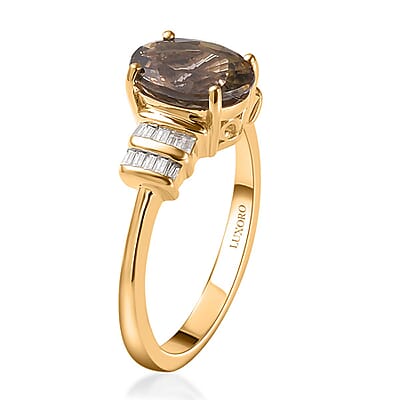 Luxoro 14K Yellow Gold Premium Golden Tanzanite and G-H I3 Diamond Ring (Size 5.0) 2.10 ctw