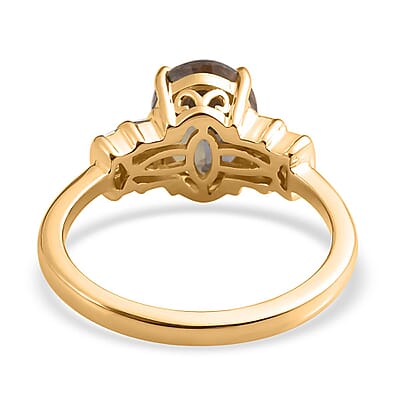 Luxoro 14K Yellow Gold Premium Golden Tanzanite and G-H I3 Diamond Ring (Size 5.0) 2.10 ctw