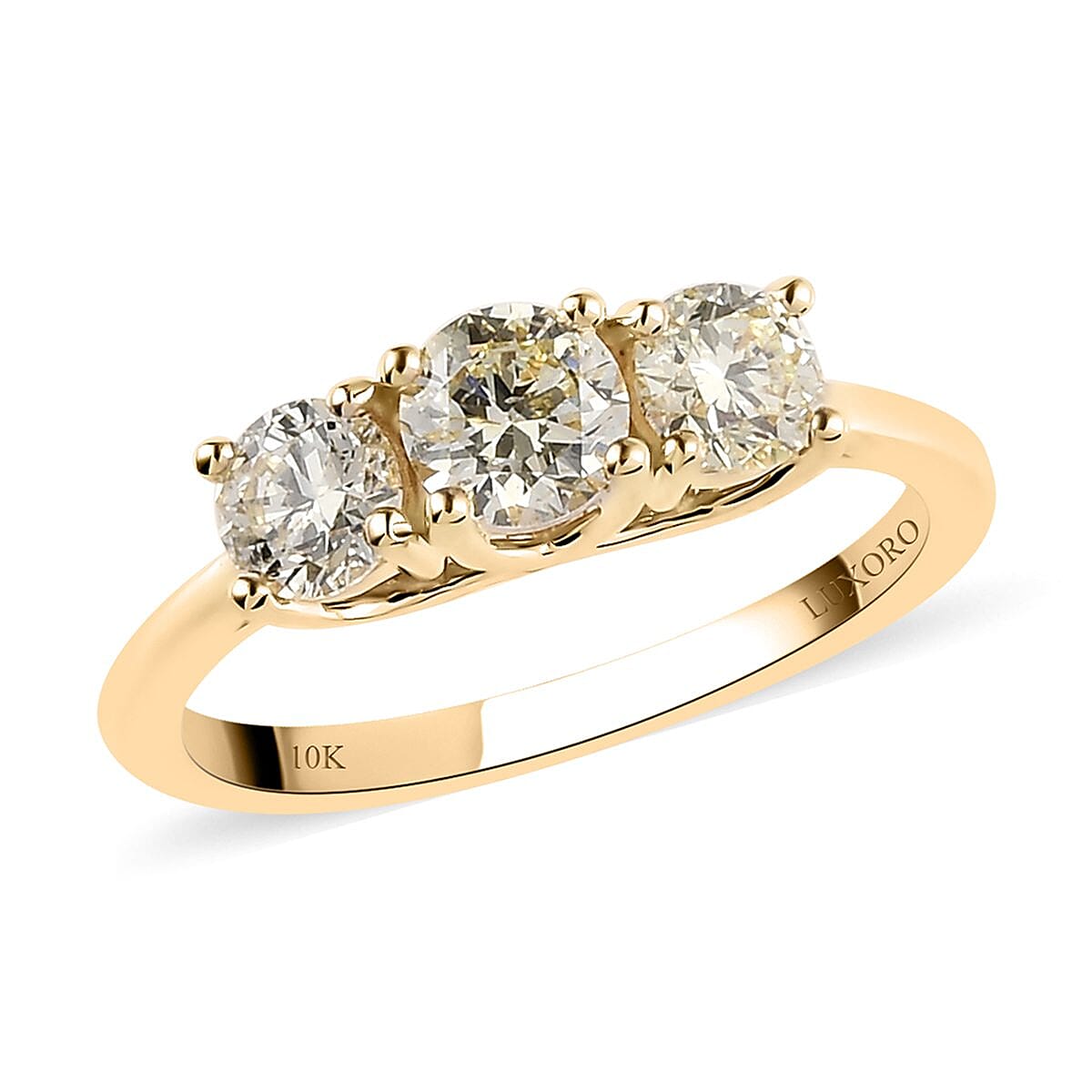 Luxoro 10K Yellow Gold Natural Yellow Diamond I3 Trilogy Ring (Size 5.0) 1.00 ctw