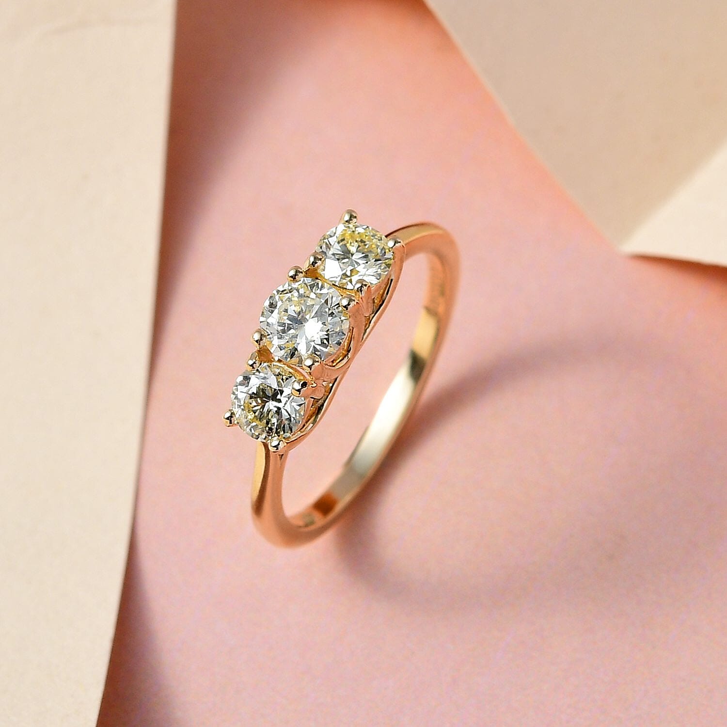 Luxoro 10K Yellow Gold Natural Yellow Diamond I3 Trilogy Ring (Size 5.0) 1.00 ctw