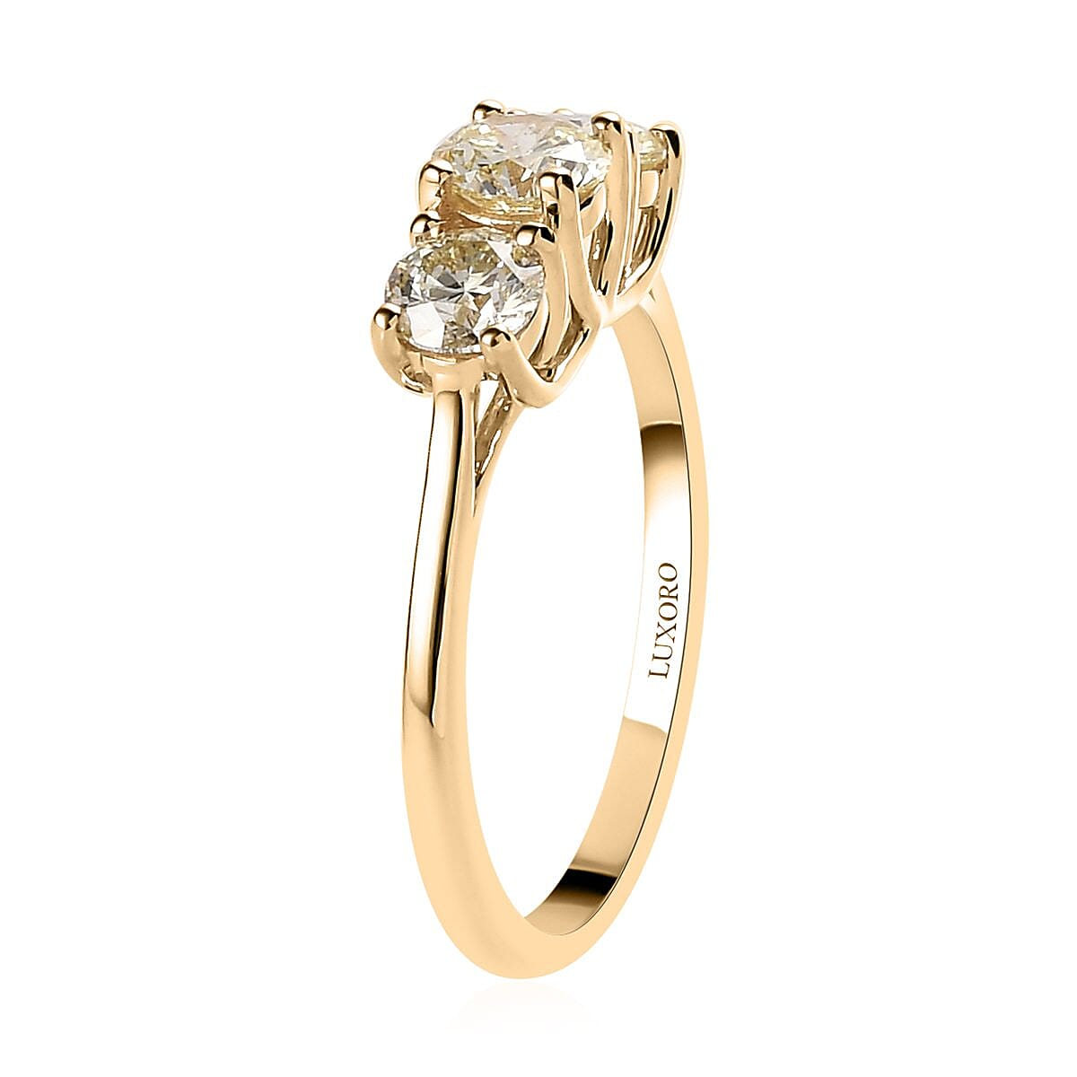 Luxoro 10K Yellow Gold Natural Yellow Diamond I3 Trilogy Ring (Size 5.0) 1.00 ctw
