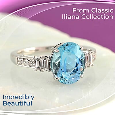 Iliana Certified & Appraised AAA Santa Maria Aquamarine Ring, G-H SI Diamond Accent Ring, 18K White Gold Ring, Engagement Ring For Her 3.25 Grams 2.75 ctw