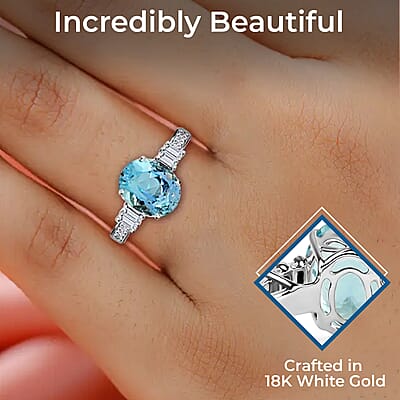 Iliana Certified & Appraised AAA Santa Maria Aquamarine Ring, G-H SI Diamond Accent Ring, 18K White Gold Ring, Engagement Ring For Her 3.25 Grams 2.75 ctw