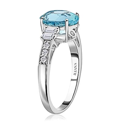 Iliana Certified & Appraised AAA Santa Maria Aquamarine Ring, G-H SI Diamond Accent Ring, 18K White Gold Ring, Engagement Ring For Her 3.25 Grams 2.75 ctw