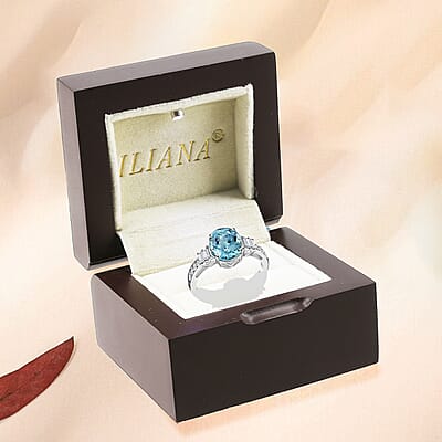Iliana Certified & Appraised AAA Santa Maria Aquamarine Ring, G-H SI Diamond Accent Ring, 18K White Gold Ring, Engagement Ring For Her 3.25 Grams 2.75 ctw