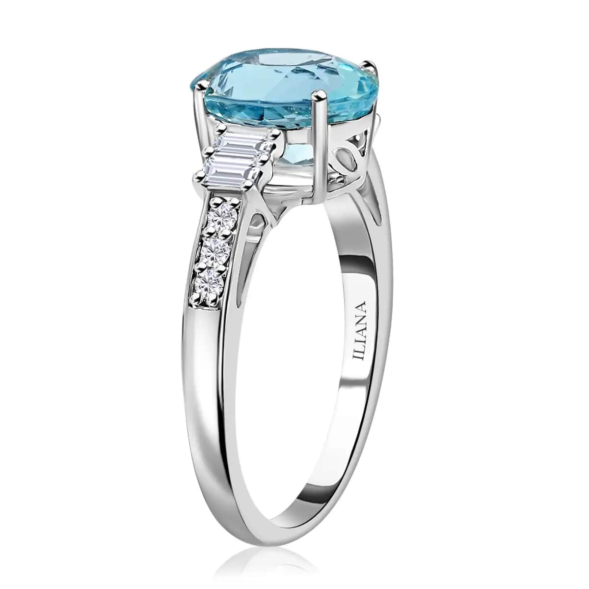 Iliana Certified & Appraised AAA Santa Maria Aquamarine Ring, G-H SI Diamond Accent Ring, 18K White Gold Ring, Engagement Ring For Her 3.25 Grams 2.75 ctw image number 3