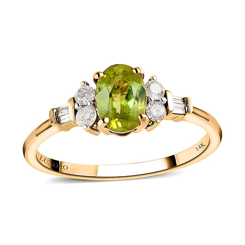 Luxoro 14K Yellow Gold AAA Sava Sphene and G-H I3 Diamond Ring (Size 11.0) 1.10 ctw