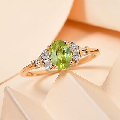Luxoro 14K Yellow Gold AAA Sava Sphene and G-H I3 Diamond Ring (Size 11.0) 1.10 ctw