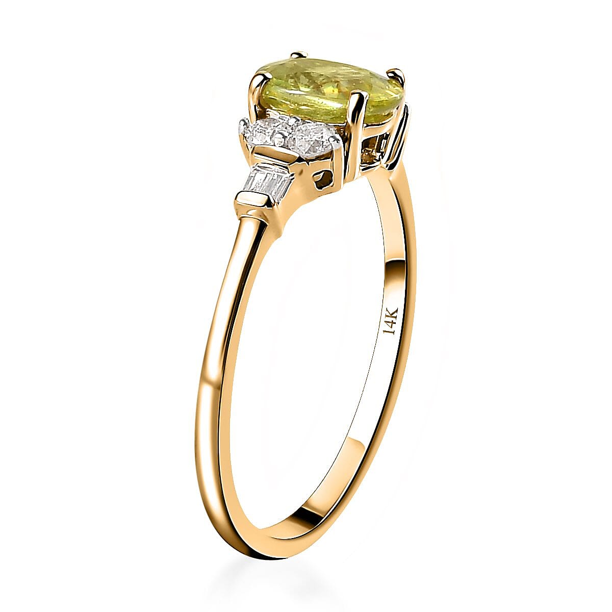 Luxoro 14K Yellow Gold AAA Sava Sphene and G-H I3 Diamond Ring (Size 11.0) 1.10 ctw