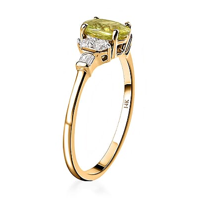Luxoro 14K Yellow Gold AAA Sava Sphene and G-H I3 Diamond Ring (Size 11.0) 1.10 ctw