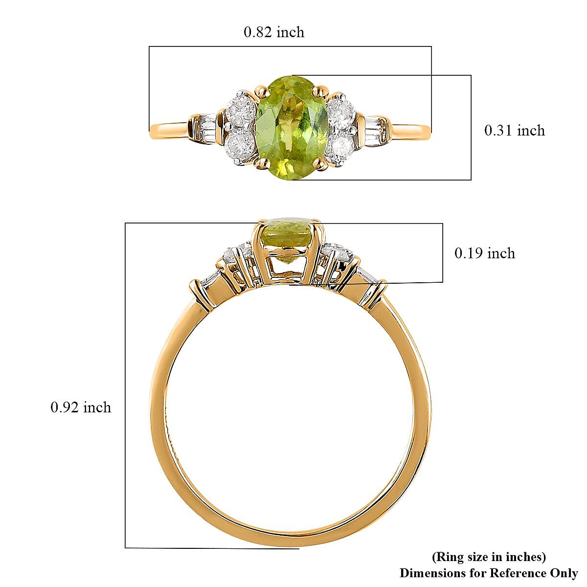 Luxoro 14K Yellow Gold AAA Sava Sphene and G-H I3 Diamond Ring (Size 11.0) 1.10 ctw