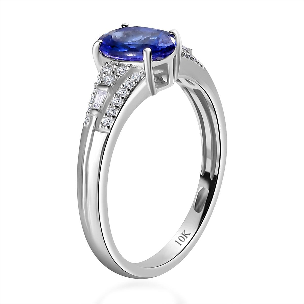 Luxoro 10K White Gold Premium Tanzanite and Diamond Ring (Size 5.0) 2.30 Grams 1.25 ctw