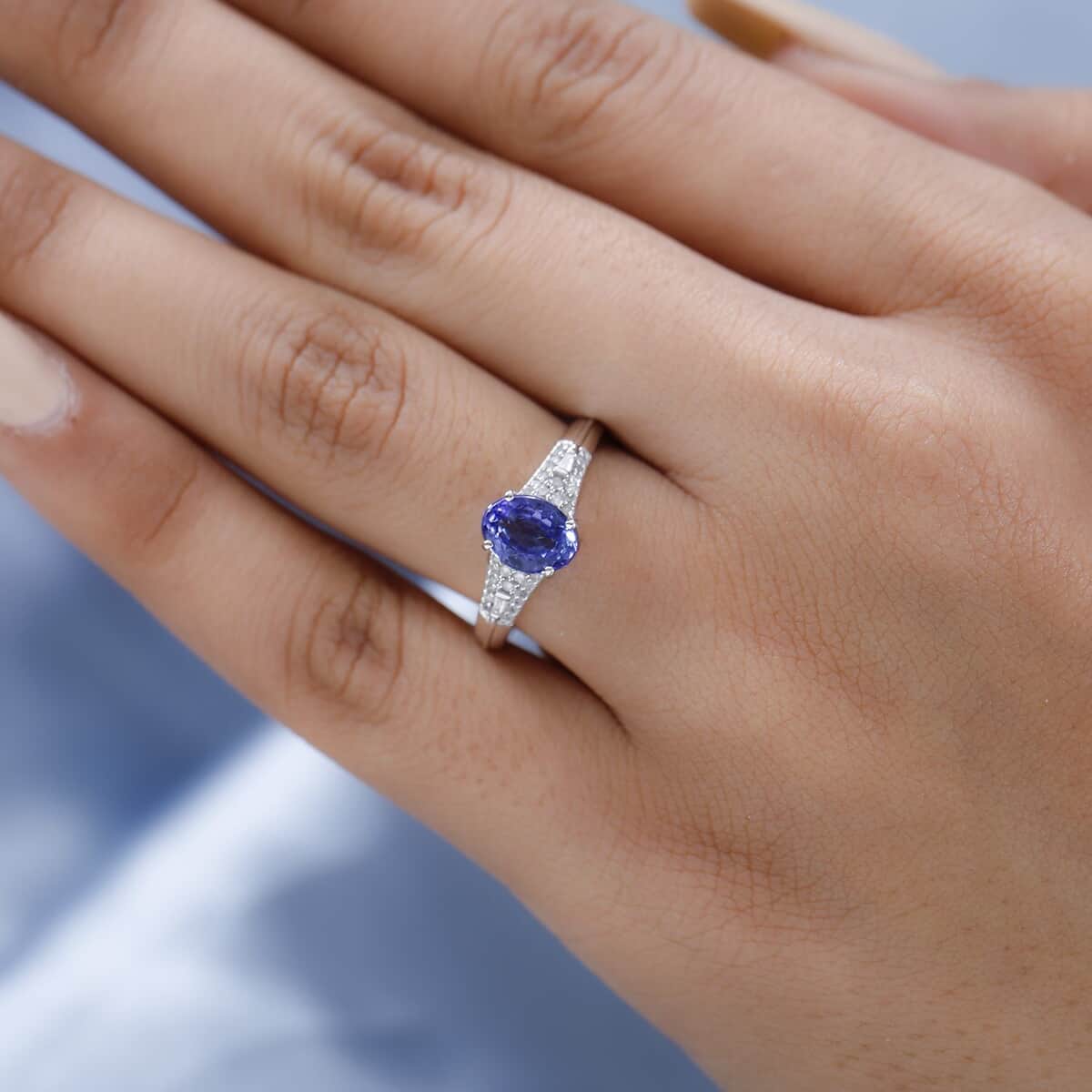 Luxoro 10K White Gold Premium Tanzanite and Diamond Ring (Size 11.0) 1.25 ctw image number 2