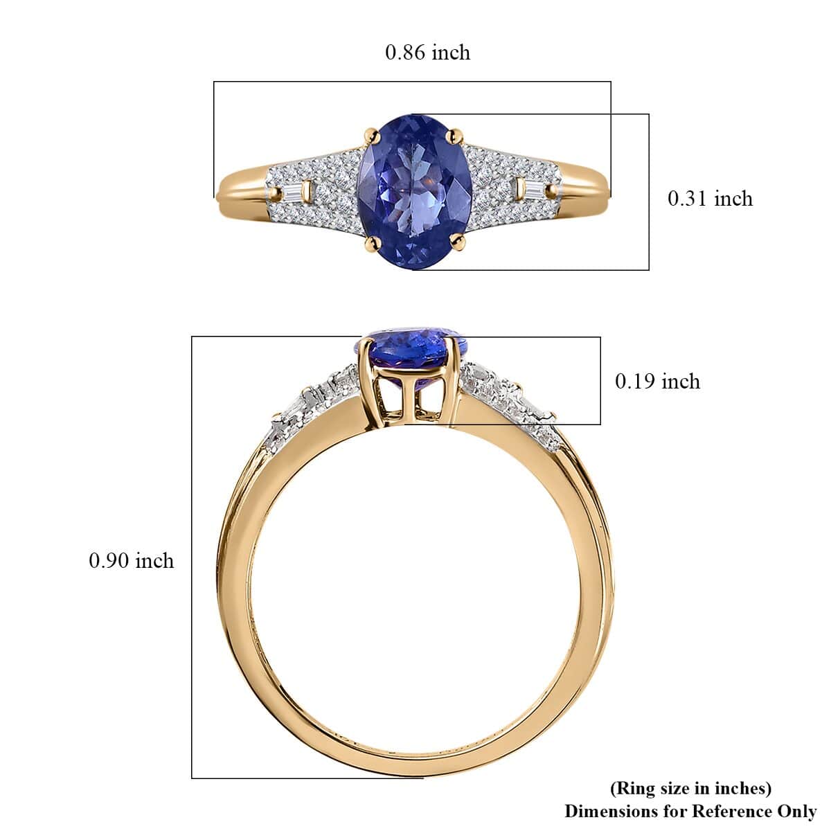 Luxoro 10K Yellow Gold Premium Tanzanite and Diamond Ring (Size 11.0) 1.25 ctw image number 5