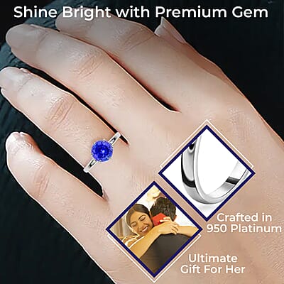 Rhapsody Certified and Appraised AAAA Tanzanite Ring, E-F VS Diamond Accent Ring, 950 Platinum Ring, Wedding Ring 6.15 Grams 2.40 ctw