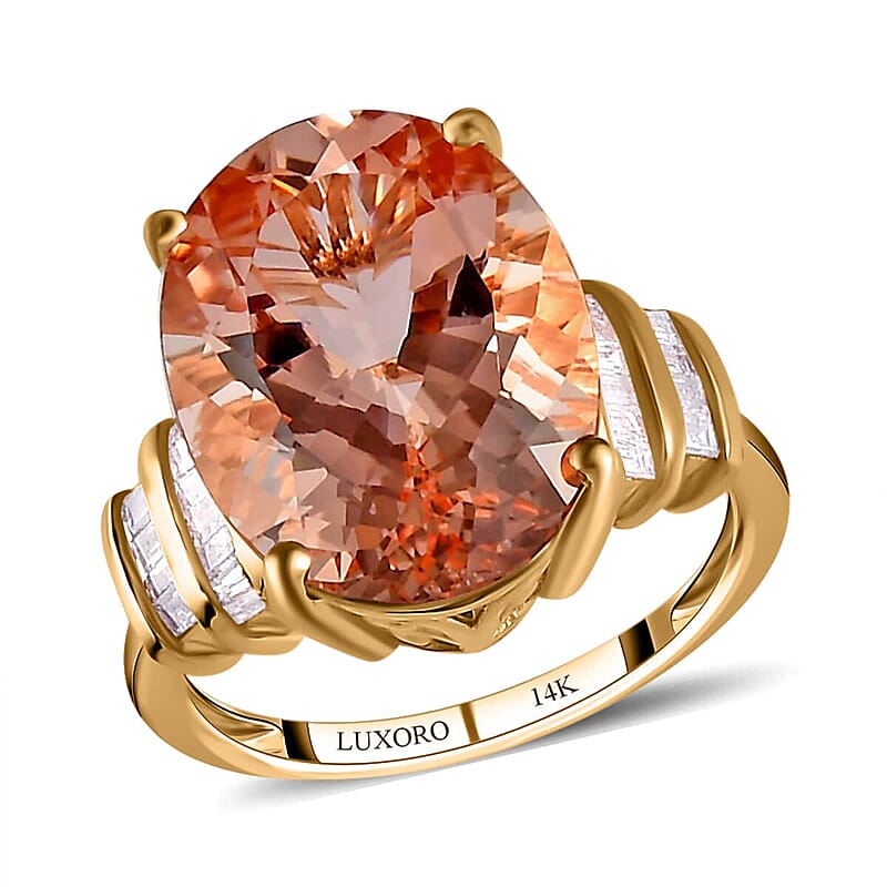 Luxoro 14K Rose Gold AAA Marropino Morganite and G-H I2 Diamond Ring (Size 5.0) 4 Grams 9.00 ctw