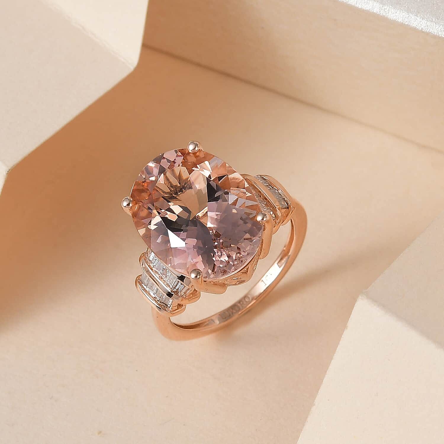 Luxoro 14K Rose Gold AAA Marropino Morganite and G-H I2 Diamond Ring (Size 5.0) 4 Grams 9.00 ctw