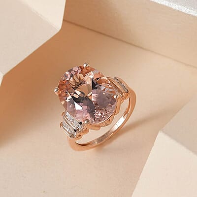 Luxoro 14K Rose Gold AAA Marropino Morganite and G-H I2 Diamond Ring (Size 5.0) 4 Grams 9.00 ctw