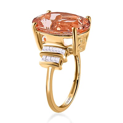 Luxoro 14K Rose Gold AAA Marropino Morganite and G-H I2 Diamond Ring (Size 5.0) 4 Grams 9.00 ctw