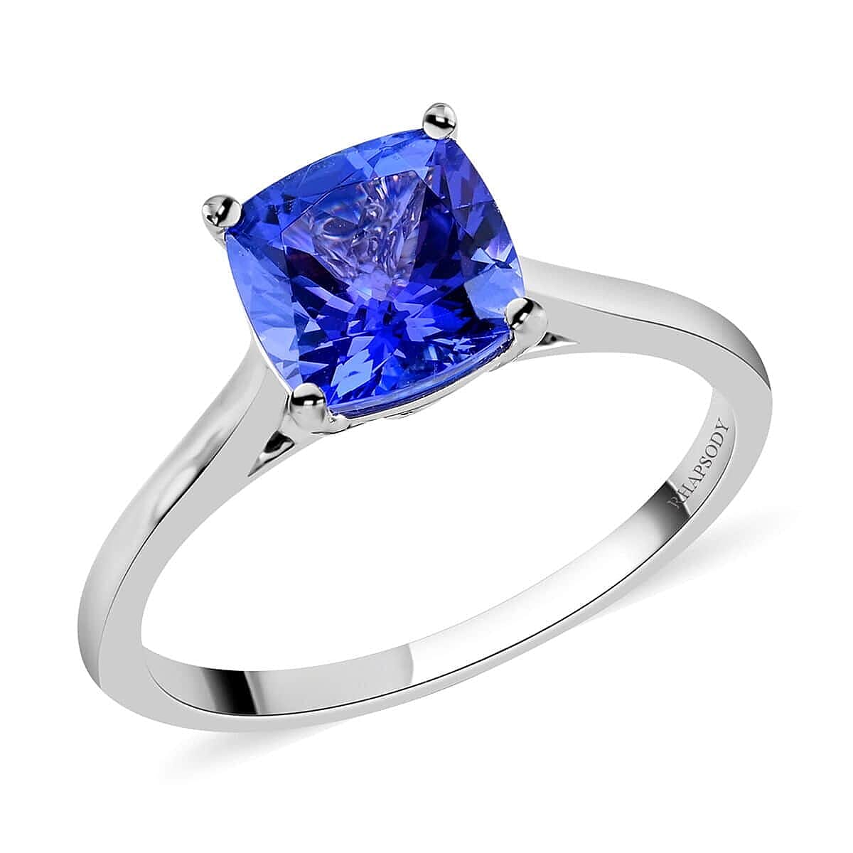 Certified & Appraised Rhapsody 950 Platinum AAAA Tanzanite and E-F VS Diamond Ring (Size 5.0) 4.68 Grams 1.75 ctw (Delivered in 10-12 Business Days) 