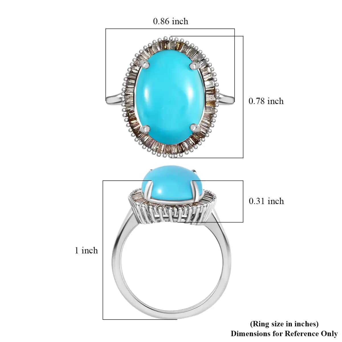 LUXORO 10K White Gold Premium American Natural Sleeping Beauty Turquoise and Natural Champagne Diamond Halo Ring (Size 10.0) 3.25 Grams 5.75 ctw image number 6