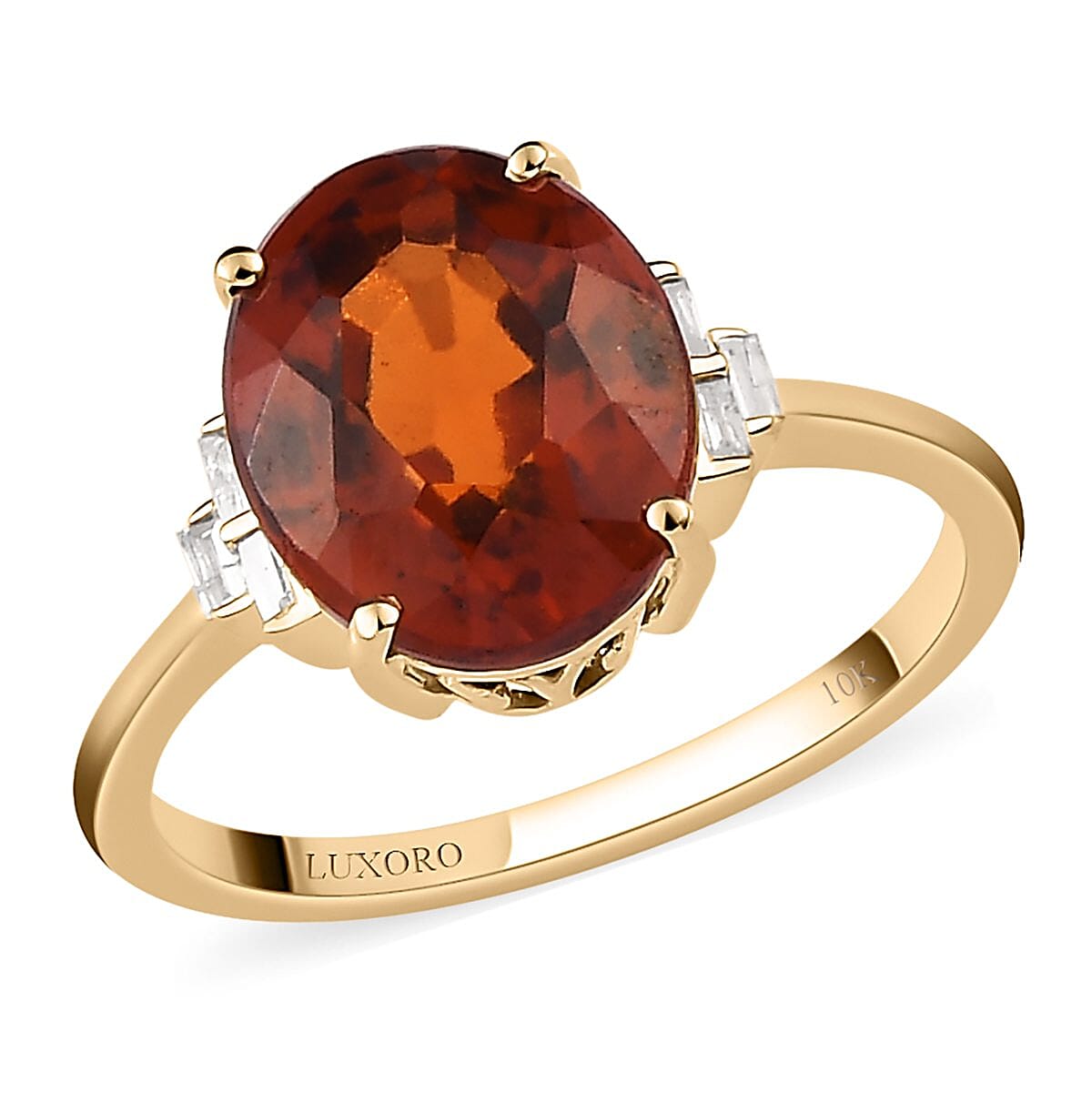 Luxoro 10K Yellow Gold Premium Sri Lankan Honey Garnet and Diamond January Birthstone Ring (Size 5.0) 4.60 ctw