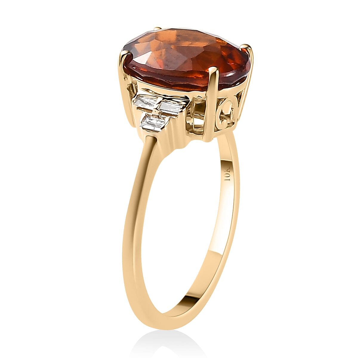 Luxoro 10K Yellow Gold Premium Sri Lankan Honey Garnet and Diamond January Birthstone Ring (Size 5.0) 4.60 ctw