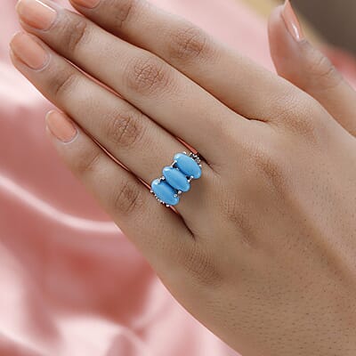 Luxoro 10K White Gold Premium Sleeping Beauty Turquoise and Natural Champagne Diamond Ring (Size 5.0) 4.10 ctw