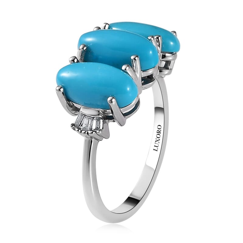 Luxoro 10K White Gold Premium Sleeping Beauty Turquoise and Natural Champagne Diamond Ring (Size 5.0) 4.10 ctw