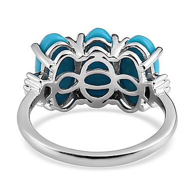 Luxoro 10K White Gold Premium Sleeping Beauty Turquoise and Natural Champagne Diamond Ring (Size 5.0) 4.10 ctw