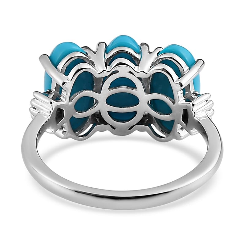 Luxoro 10K White Gold Premium Sleeping Beauty Turquoise and Natural Champagne Diamond Ring (Size 5.0) 4.10 ctw