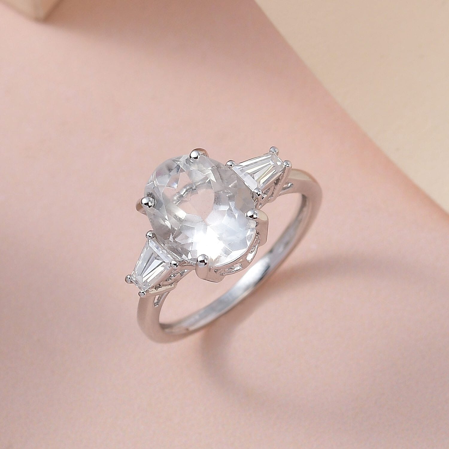 Luxoro 10K White Gold Premium Mexican Hyalite Opal and Moissanite Ring (Size 11.0) with Free UV Flash Light 3.00 ctw