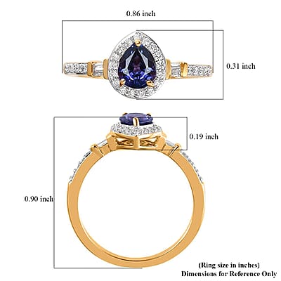 Iliana 18K Yellow Gold AAA Tanzanian Color Change Sapphire and G-H SI Diamond Halo Ring (Size 5.0) 0.90 ctw with Free UV Flash Light