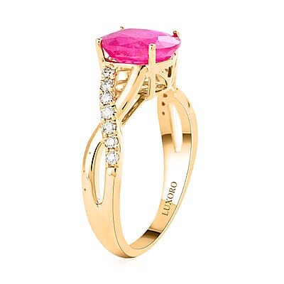 Luxoro 14K Yellow Gold AAA Mozambique Ruby and G-H I2 Diamond Ring (Size 5.0) 3.15 Grams 2.25 ctw