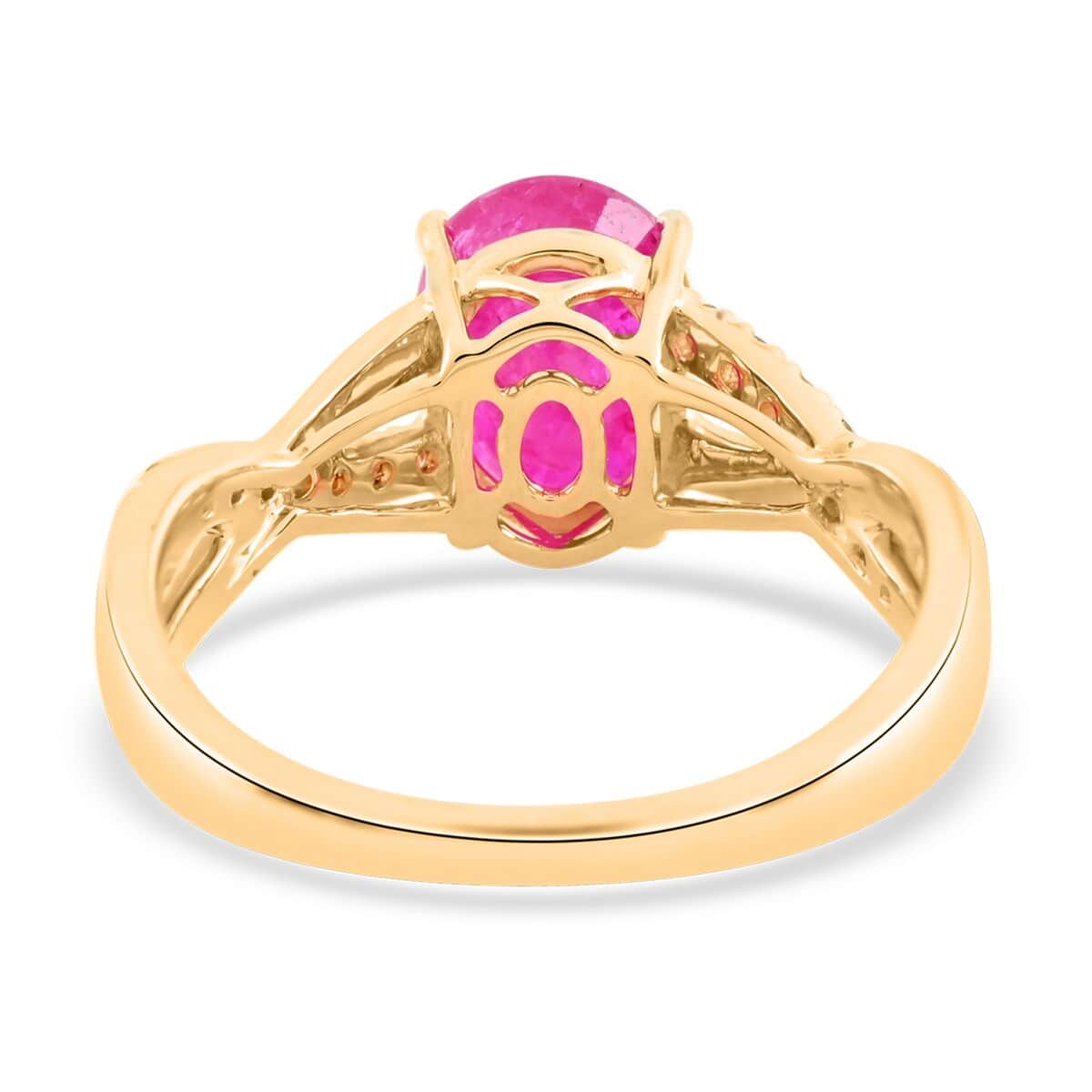 Luxoro 14K Yellow Gold AAA Mozambique Ruby and G-H I2 Diamond Ring (Size 5.0) 3.15 Grams 2.25 ctw image number 4