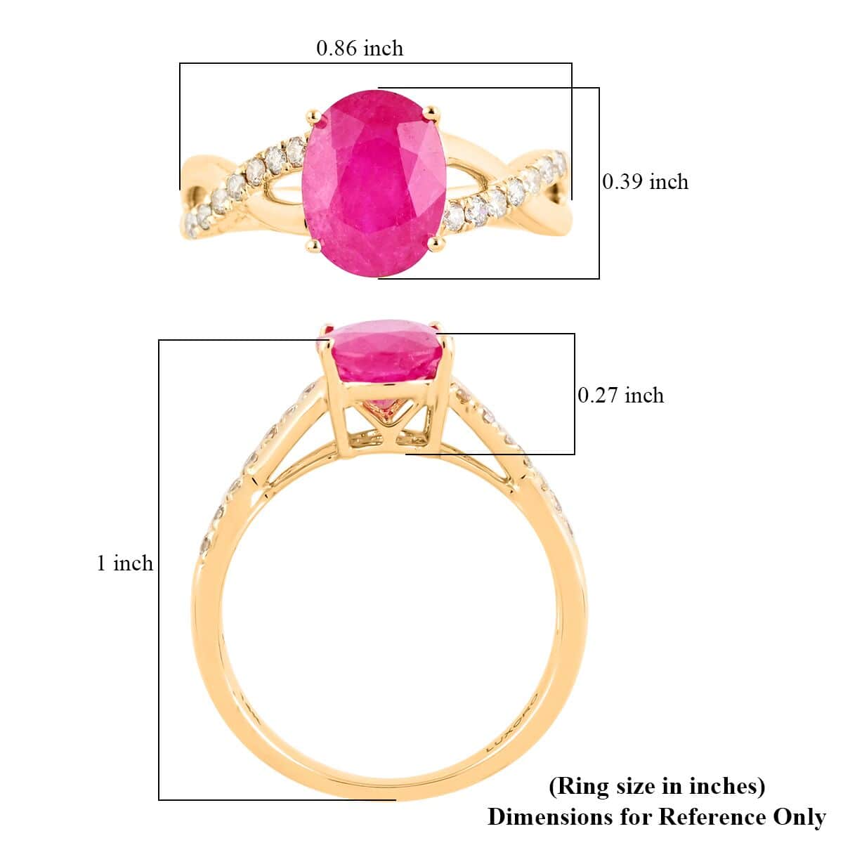 Luxoro 14K Yellow Gold AAA Mozambique Ruby and G-H I2 Diamond Ring (Size 5.0) 3.15 Grams 2.25 ctw image number 5