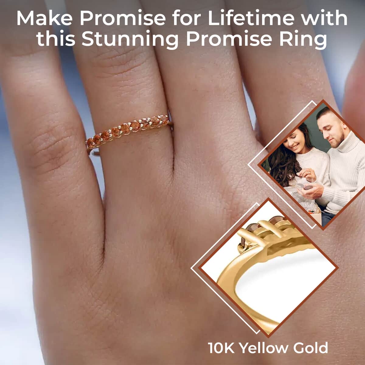 Luxoro Premium Viceroy Spessartine Garnet Ring,10K Yellow Gold Ring, Half Band Ring,9 Stone Ring, Gold Half Band Ring, Garnet Band Ring 0.50 ctw image number 2