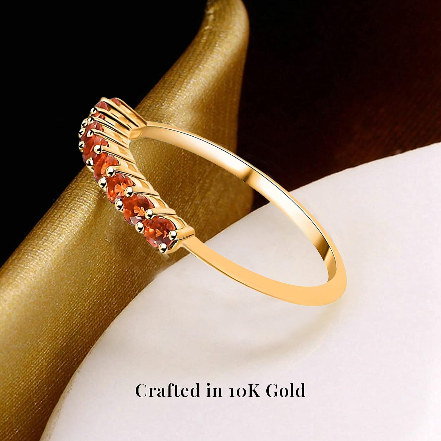 Luxoro Premium Viceroy Spessartine Garnet 0.50 ctw Ring,10K Yellow Gold Ring, Half Band Ring,9 Stone Ring, Gold Half Band Ring, Garnet Band Ring (Size 11.00)