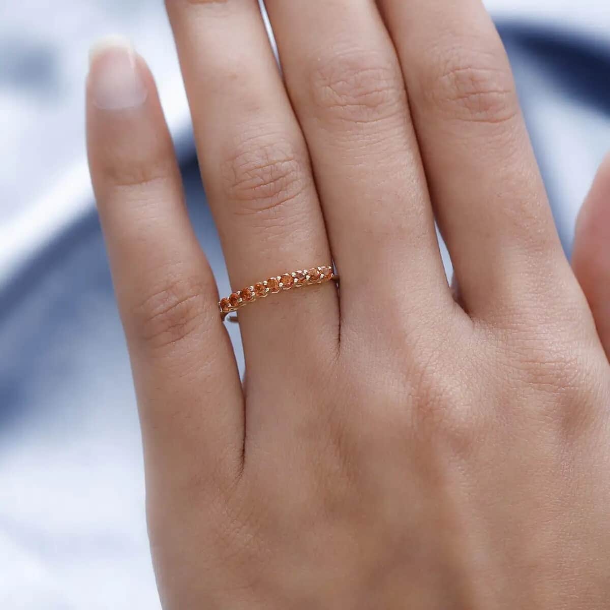 Luxoro Premium Viceroy Spessartine Garnet 0.50 ctw Ring,10K Yellow Gold Ring, Half Band Ring,9 Stone Ring, Gold Half Band Ring, Garnet Band Ring (Size 11.00) image number 5