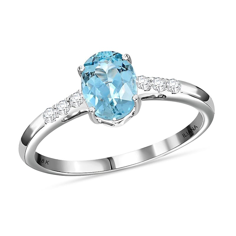 Certified and Appraised Iliana 18K White Gold AAA Santa Maria Aquamarine and G-H SI Diamond Ring (Size 5.0) 1.30 ctw