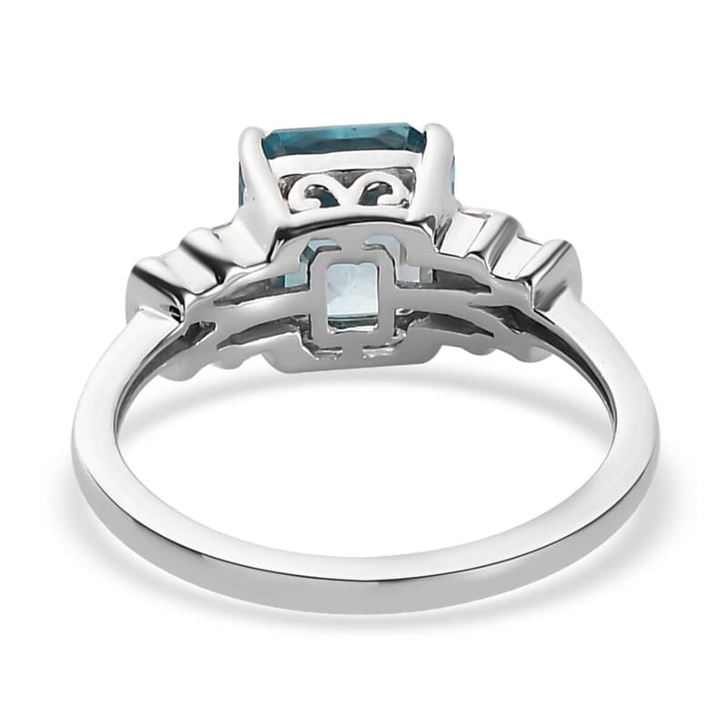 Luxoro 10K White Gold Asscher Cut Premium Ratanakiri Blue Zircon and Diamond Ring (Size 5.0) 3.15 ctw