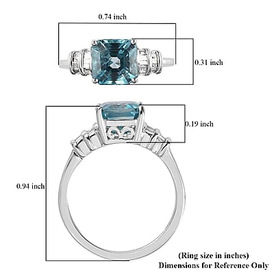 Luxoro 10K White Gold Asscher Cut Premium Ratanakiri Blue Zircon and Diamond Ring (Size 5.0) 3.15 ctw