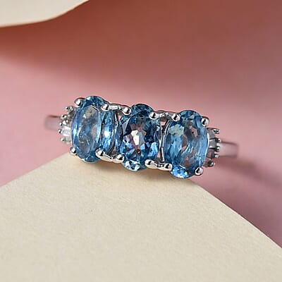Luxoro 14K White Gold AAA Santa Maria Aquamarine and G-H I3 Diamond Trilogy Ring (Size 11.0) 1.35 ctw