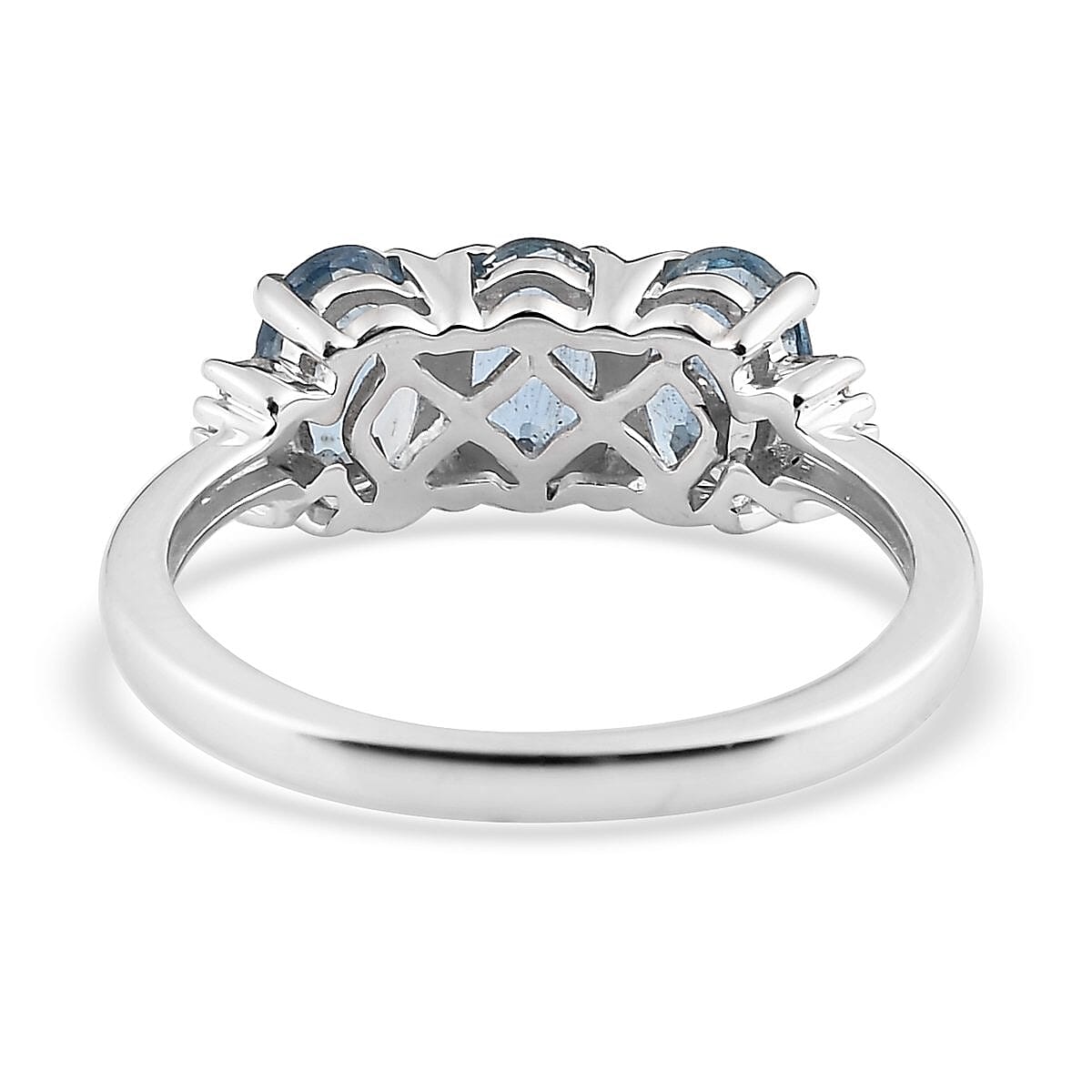 Luxoro 14K White Gold AAA Santa Maria Aquamarine and G-H I3 Diamond Trilogy Ring (Size 11.0) 1.35 ctw