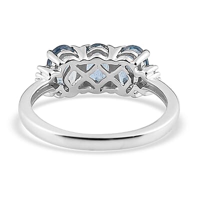 Luxoro 14K White Gold AAA Santa Maria Aquamarine and G-H I3 Diamond Trilogy Ring (Size 11.0) 1.35 ctw