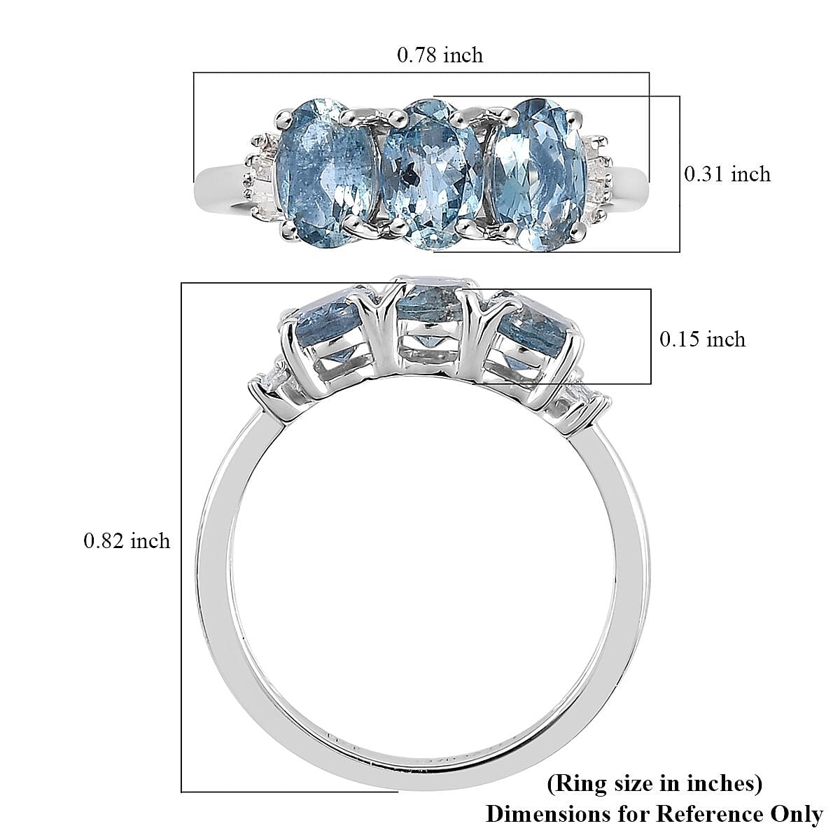 Luxoro 14K White Gold AAA Santa Maria Aquamarine and G-H I3 Diamond Trilogy Ring (Size 11.0) 1.35 ctw
