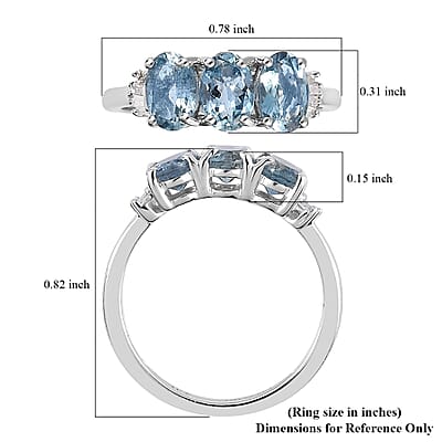 Luxoro 14K White Gold AAA Santa Maria Aquamarine and G-H I3 Diamond Trilogy Ring (Size 11.0) 1.35 ctw