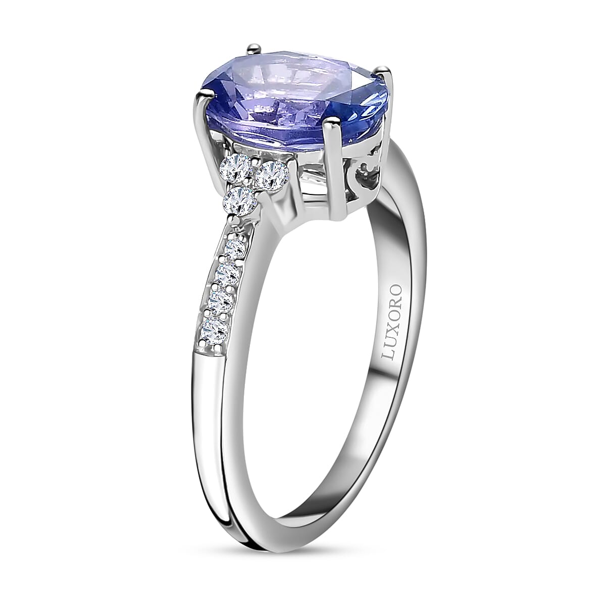 Luxoro 10K White Gold Concave Cut Premium Tanzanite and Diamond Ring (Size 5.0) 2.60 Grams 2.10 ctw